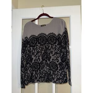Bob Mackie Wearable art Gray Lace Print Sweater Long Sleeve LARGE